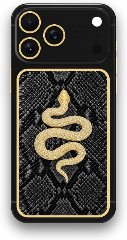 Custom iPhone designed with GoldPrivé: Black · Black Snake Leather · Serpent