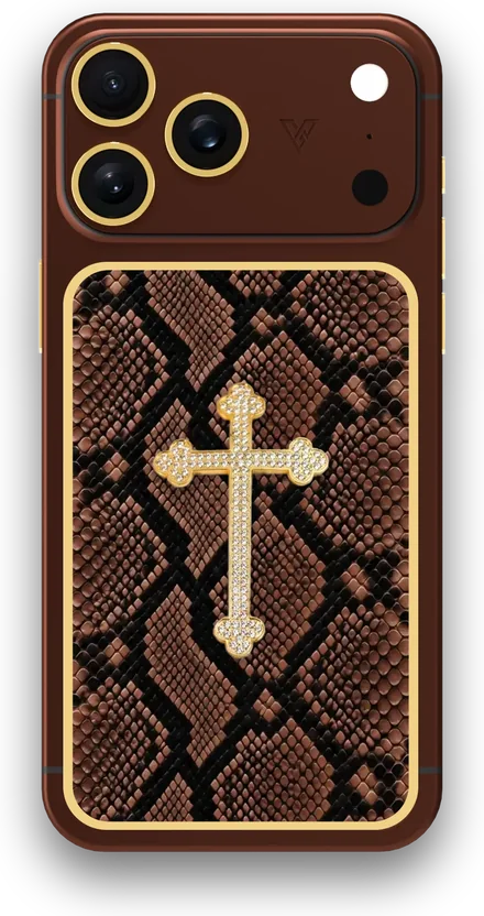 Custom iPhone designed with GoldPrivé: Chocolate Brown · Dark Brown Snake · Cross
