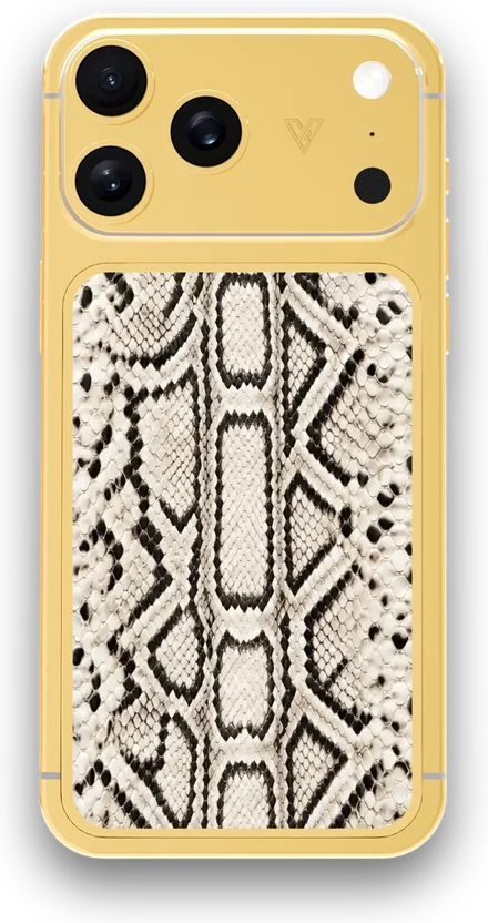 Custom iPhone designed with GoldPrivé: 24K Gold · Ivory Snake Leather