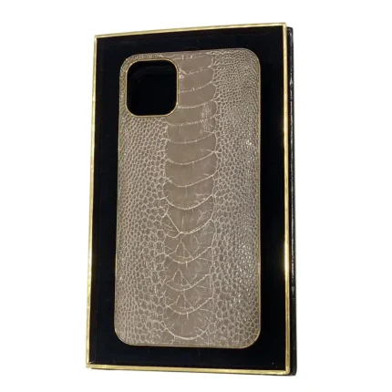 24K Gold Grey Ostrich Leather iPhone Case