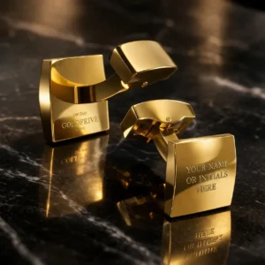 Luxury 24K gold square cufflinks with bespoke engraving – Axiom