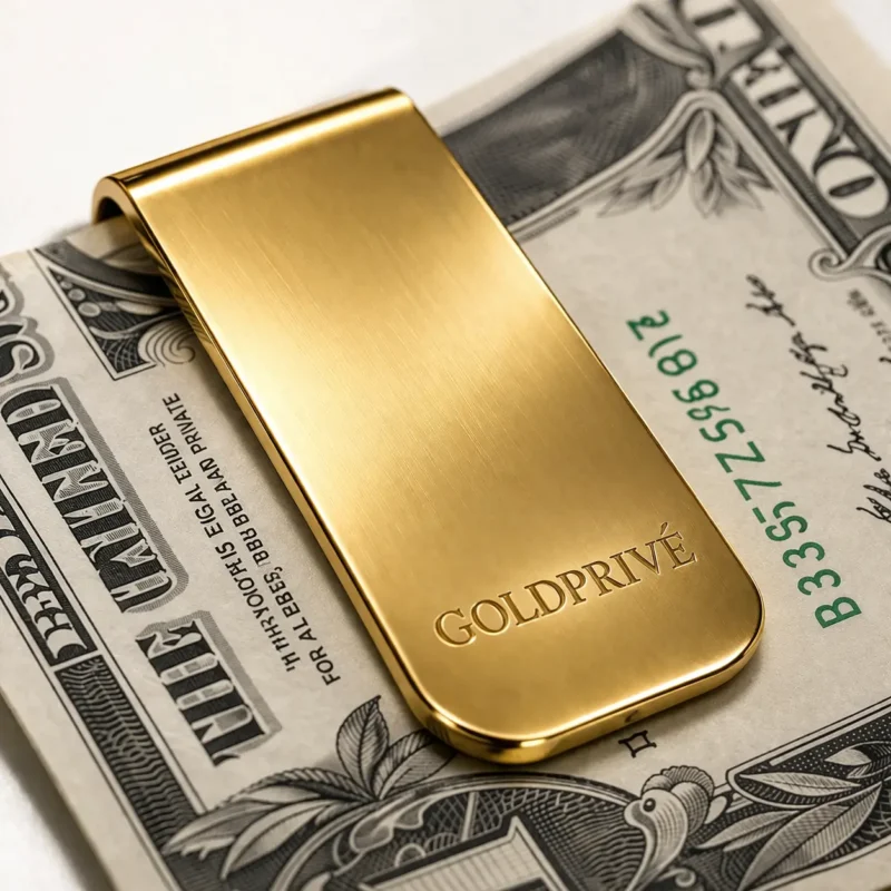 24K Gold Money Clip by GoldPrivé — Vault edition holding folded currency