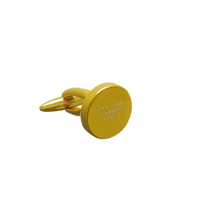 24K Gold Round Cufflinks engraving detail — matched pair showing centred engraving on the circular faces