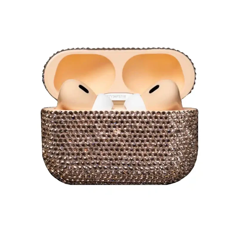 Gold AirPods Pro 3 by GoldPrivé — Light Peach Edition with soft light peach Swarovski crystals