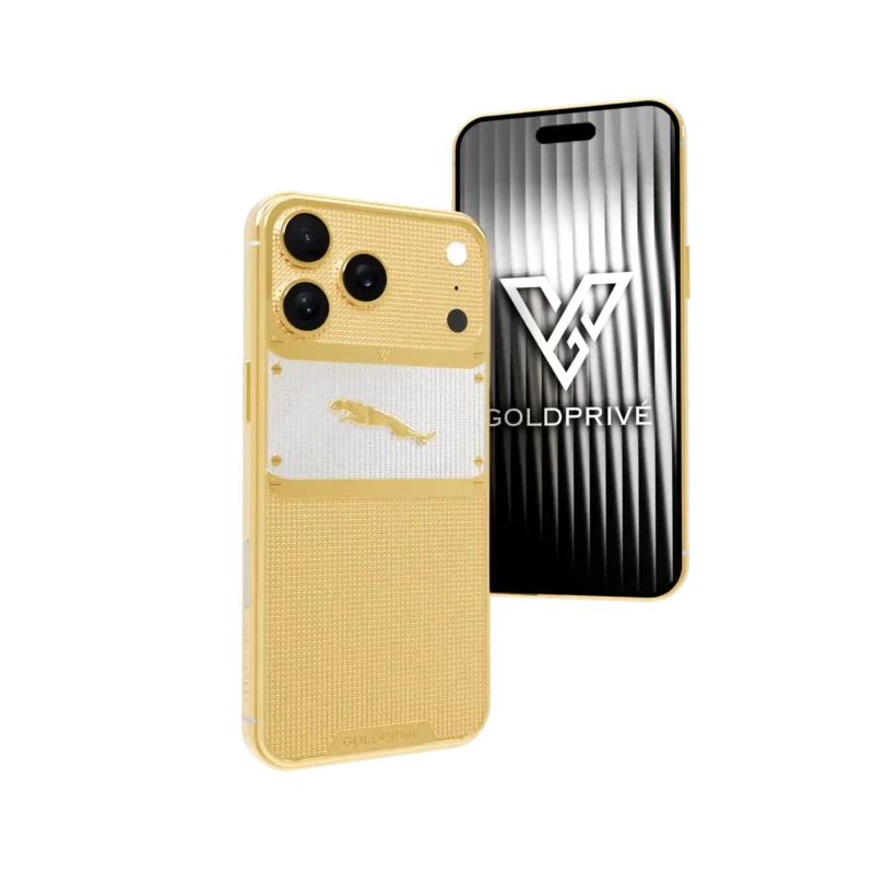 Imperial Jaguar iPhone 17 Pro and Pro Max customized in 24K gold with bold luxury emblem design