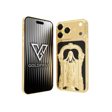 Tirupati Balaji Lord Venkateswara iPhone 17 Pro and Pro Max customized in 24K gold with spiritual luxury design