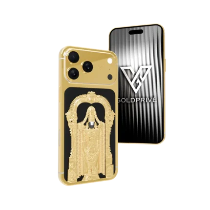 Tirupati Balaji Lord Venkateswara iPhone 18 Pro and Pro Max customized in 24K gold with spiritual luxury design Gold Tirupati Balaji iPhone 18 Pro Max