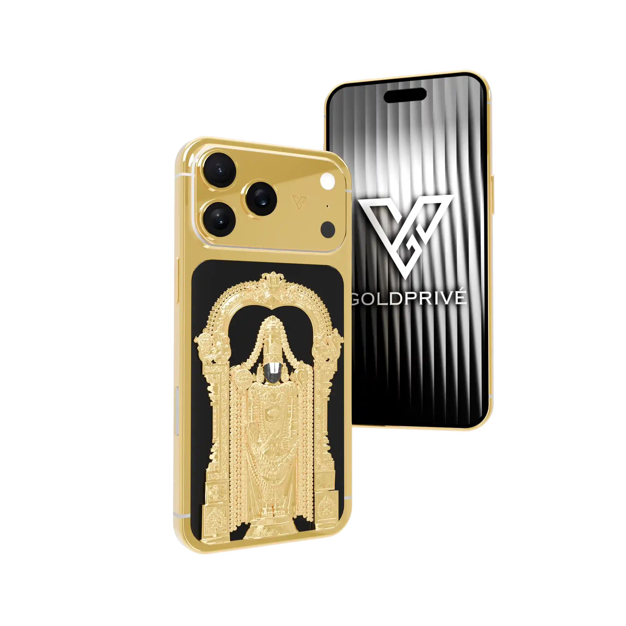 Tirupati Balaji 24K Gold iPhone 17 Pro Max | Goldprive Tirupati Balaji Lord Venkateswara iPhone 18 Pro and Pro Max customized in 24K gold with spiritual luxury design Gold Tirupati Balaji iPhone 18 Pro Max