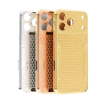 Atelier Gold iPhone 18 Pro and Pro Max case with handcrafted woven GoldPrive logo pattern