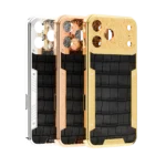 Botanica Leather Gold iPhone 18 Pro and Pro Max case with baroque Flora floral pattern engraved over exotic leather