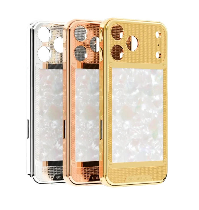 Knots and Pearl Gold iPhone 18 Pro and Pro Max case with symbolic knot motifs and Mother of Pearl detailing