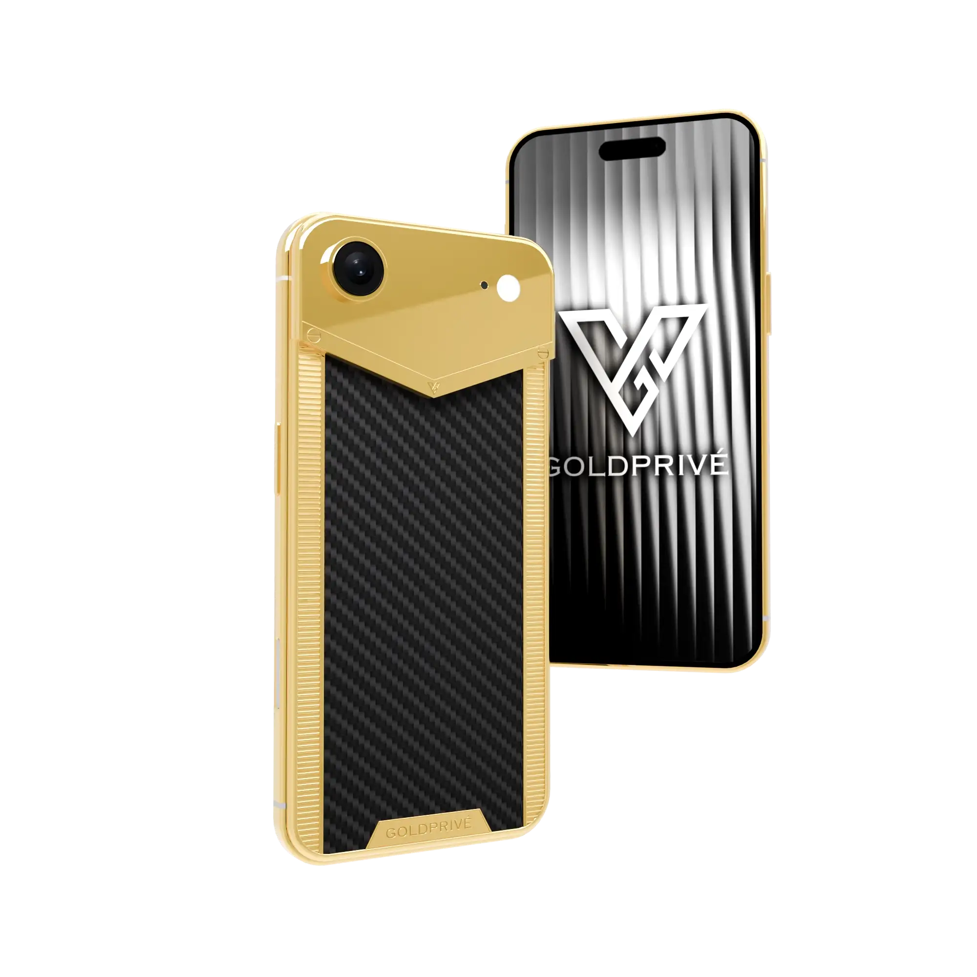 Carbon Grandeur iPhone Air 2 in 24K gold with geometric carbon fiber inlay
