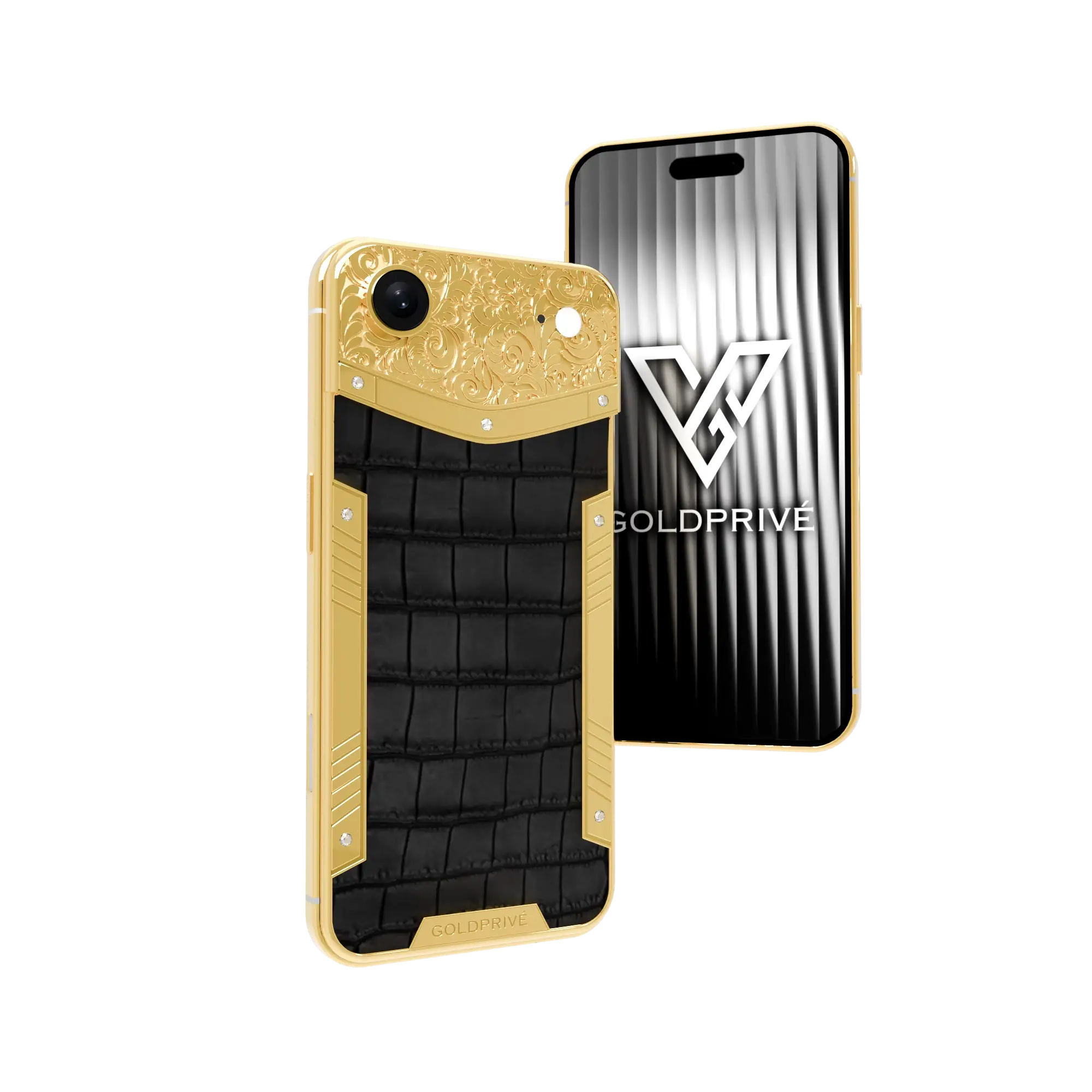 Exotic Royal iPhone Air 2 in 24K gold with baroque Flora crocodile leather motif