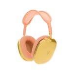 AirPods Max customized with gold ear cups and orange headband for a luxury designer look