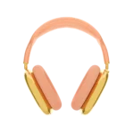 Apple AirPods Max with gold finish and orange headband displayed in front view