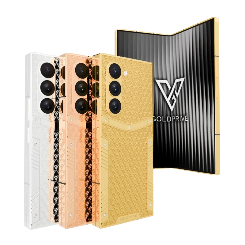Artisan Samsung Galaxy Z Fold7 customized in 24K gold, rose gold and platinum with handcrafted luxury texture