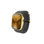 Apple Watch customized in gold with black strap for luxury styling