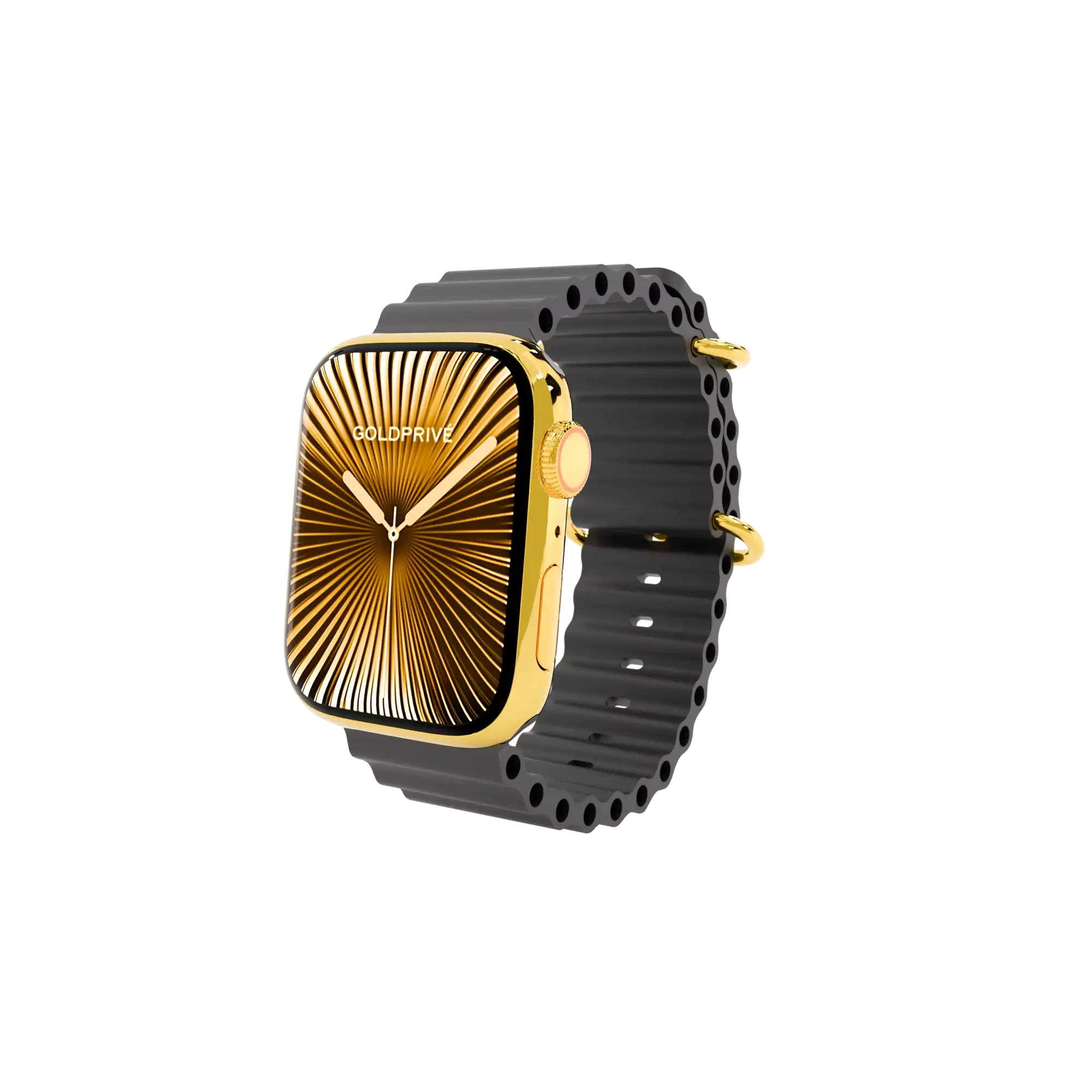 Gold Apple Watch Black Strap | Goldprive Apple Watch customized in gold with black strap for luxury styling