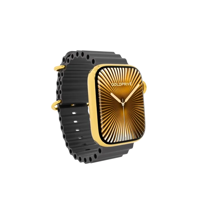 Gold Apple Watch front view with luxury dial and modern strap