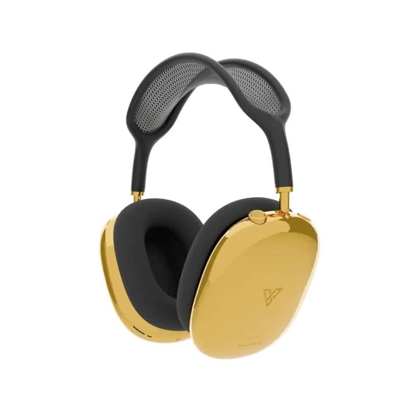 AirPods Max customized with gold finish and black headband for a premium luxury look