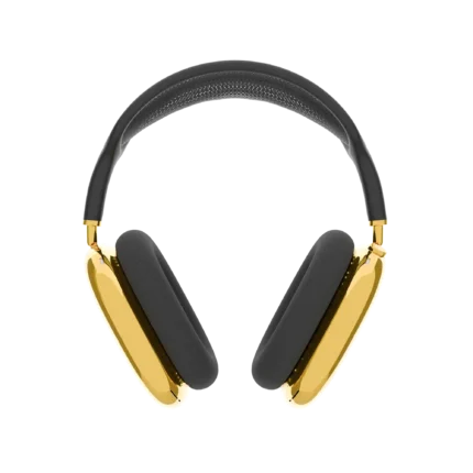 AirPods Max customized with gold finish and black headband showcasing luxury design