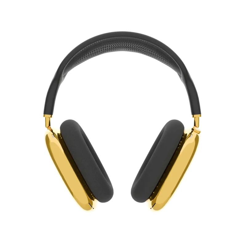 AirPods Max customized with gold finish and black headband showcasing luxury design