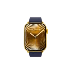 Apple Watch customized in 24K gold with blue strap and luxury sunburst dial finish