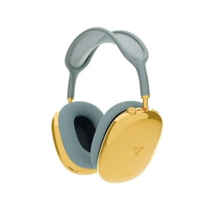 Apple AirPods Max customized with gold ear cups and blue headband for a luxury finish