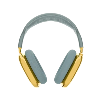 Front view of AirPods Max customized in gold with luxury headband design