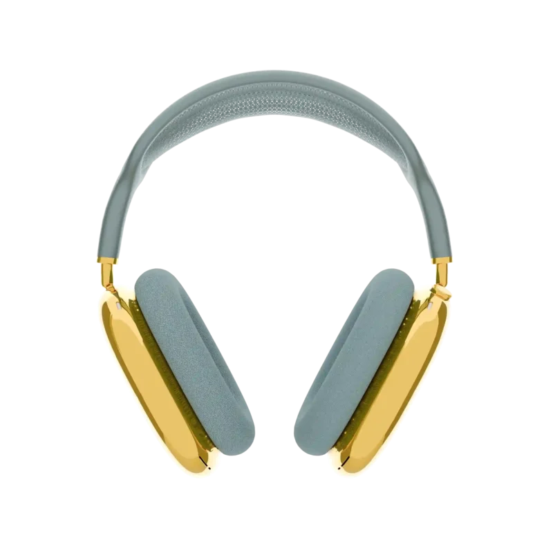 Front view of AirPods Max customized in gold with luxury headband design