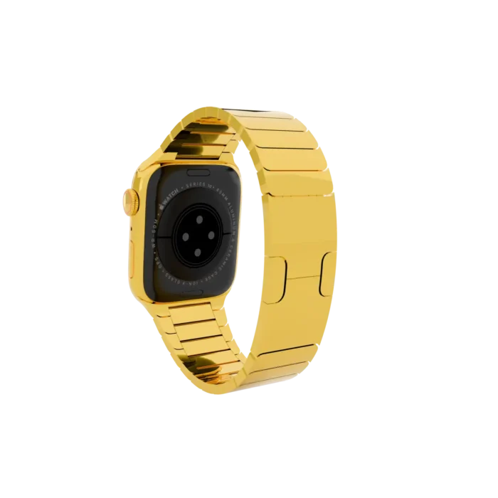 Back view of Apple Watch customized in gold with premium metal bracelet