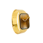 Side angle of gold Apple Watch with luxury bracelet and polished case finish