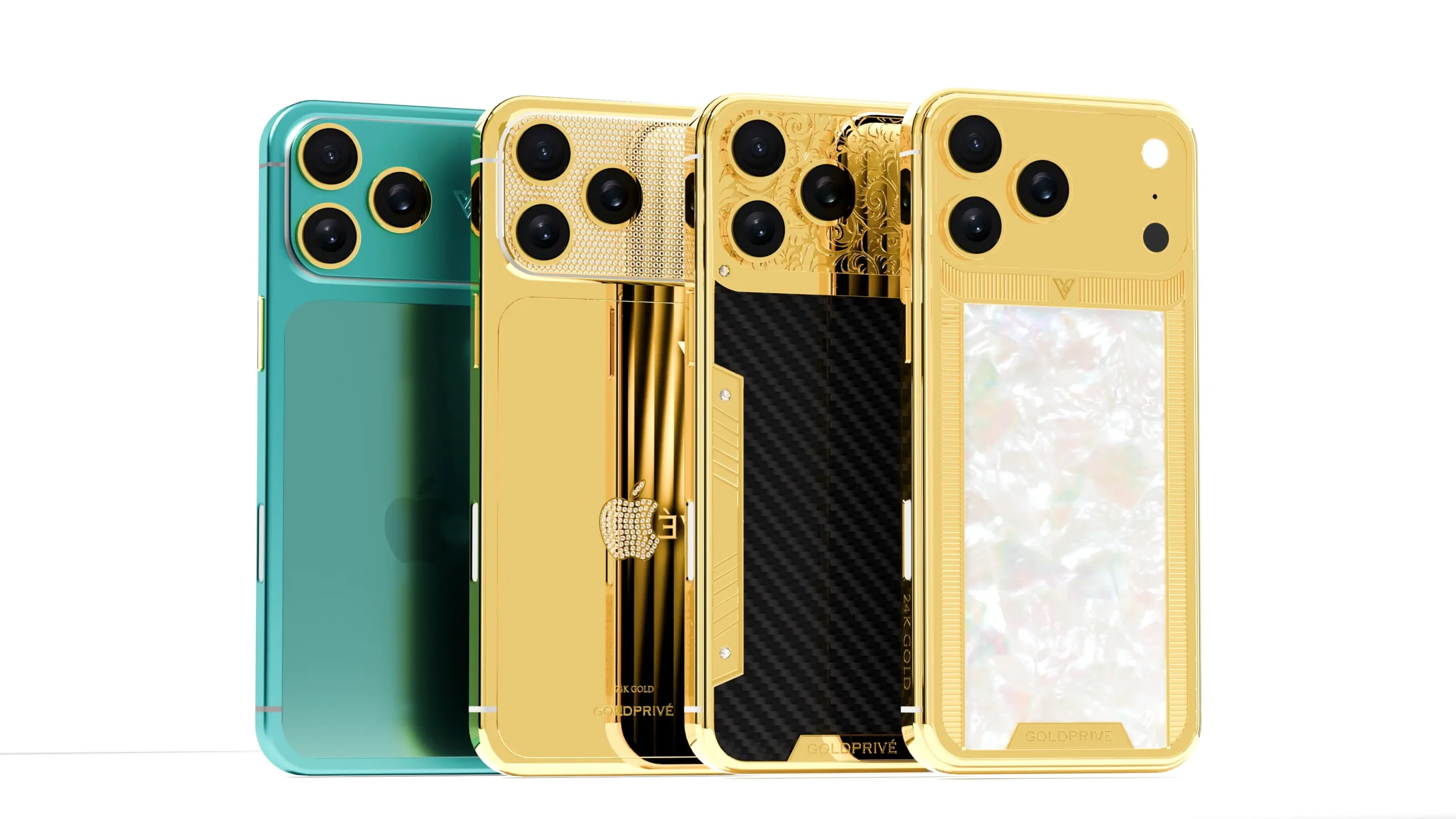 Luxury customized iPhones in gold with mixed premium materials and designer back finishes