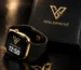 Apple Watch customized in gold finish with luxury branding and premium strap design