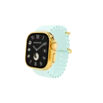 Side angle of Apple Watch Ultra 3 White Ice Blue Ocean Band with gold case