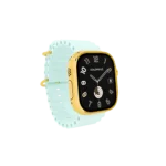 Front view of Apple Watch Ultra 3 White Ice Blue Ocean Band with gold customization