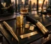 Premium gold accessories including lighter, cufflinks and pen arranged in a luxury desk setup for gifting