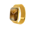 Side view of gold Apple Watch Series 11 Milanese Link Bracelet with luxury polished design