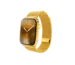 Side view of gold Apple Watch Series 11 Milanese Link Bracelet with luxury polished design