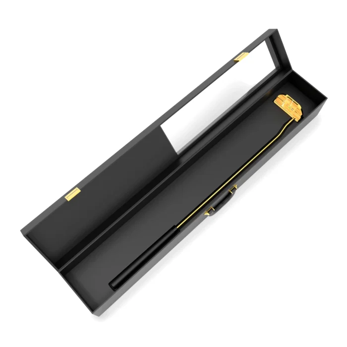 Side profile of 24K gold Ping PLD Milled DS72 putter with sleek luxury design and polished finish