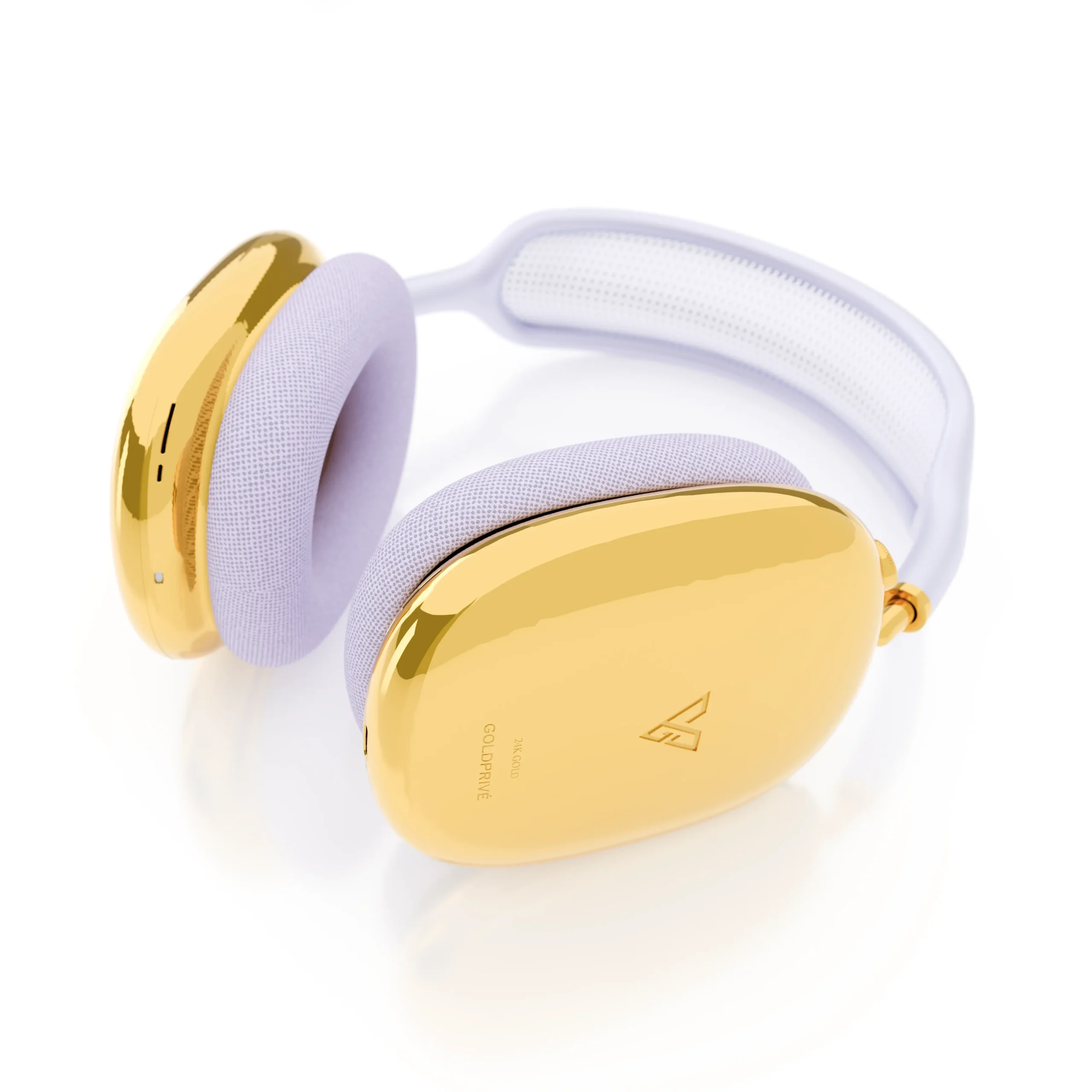 Apple AirPods Max customized with gold ear cups and purple headband for a luxury designer finish