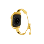Back view of gold Apple Watch with metal bracelet showing sensor and clasp design