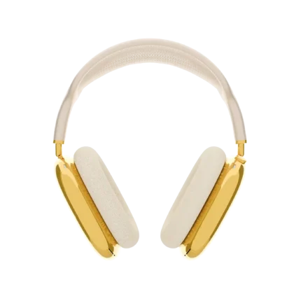 Apple AirPods Max customized in gold with starlight headband displayed in front view