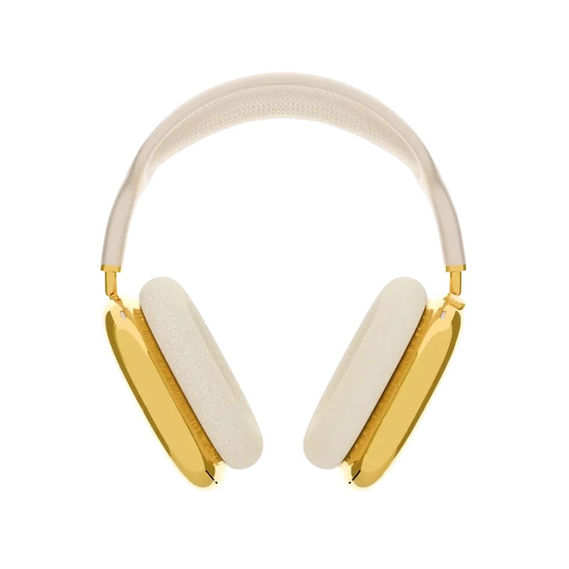 Apple AirPods Max customized in gold with starlight headband displayed in front view