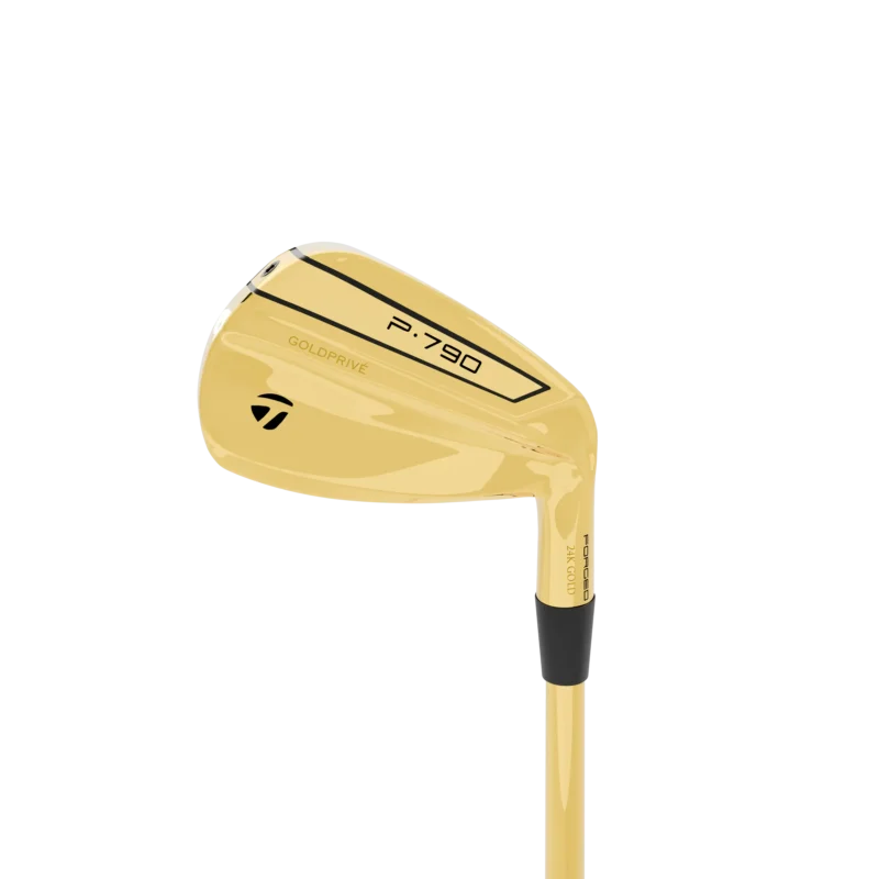 24K Gold TaylorMade P790 four iron by GoldPrivé — luxury gold golf club hand-plated in 24K gold