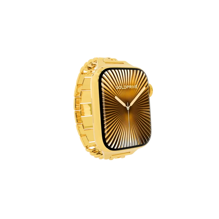 Apple Watch with gold case and luxury bracelet strap customization