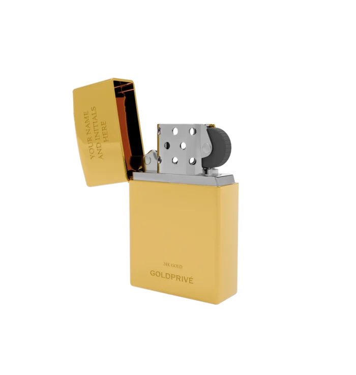 Luxury gold lighter opened with premium metallic finish designed for elite accessories collection