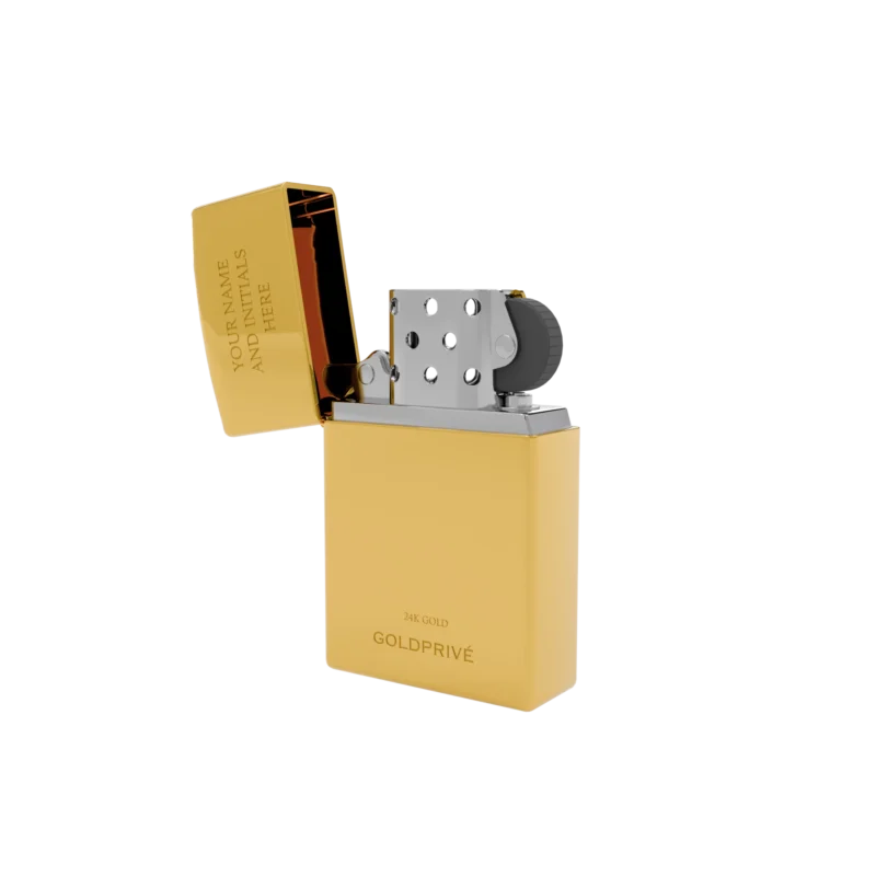 24K Gold Zippo Lighter by GoldPrivé — Ignis edition with personalised engraving on a radiant gold case