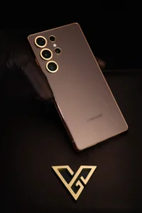 Samsung smartphone customized in gold with sleek premium finish and luxury branding by Goldprive