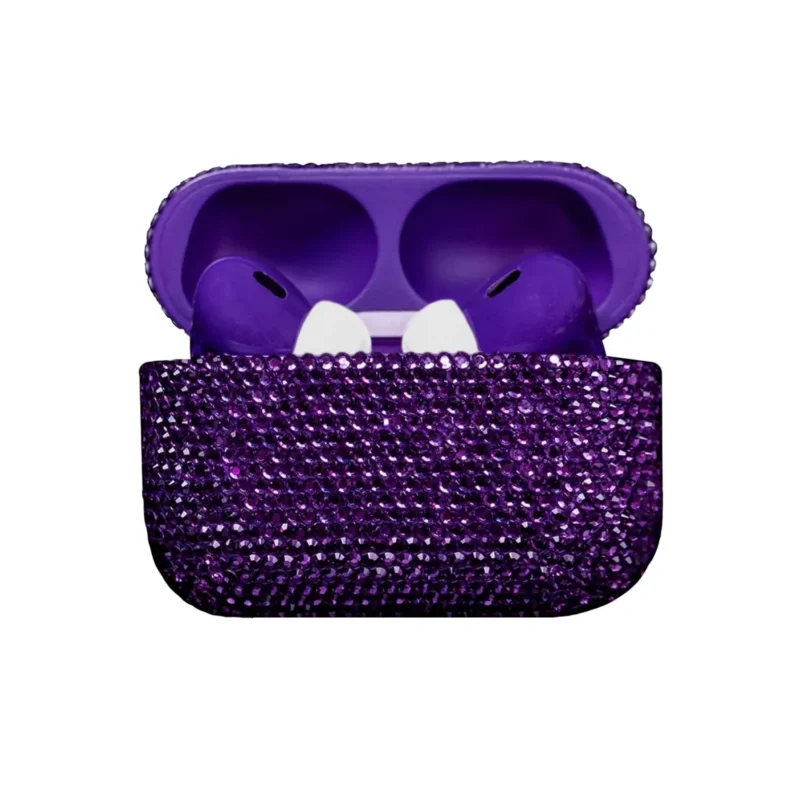 Gold AirPods Pro 3 by GoldPrivé — Amethyst Edition with rich purple amethyst-tone Swarovski crystals